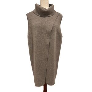 Kokun 100% Cashmere Split Front Long Sweater Vest Women's Size XL Beige